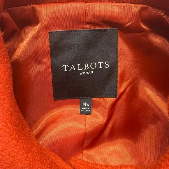 Talbots Wool Toggle Coat Hooded Orange Rust 14W Plus Duffle Jacket - Picture 4 of 12